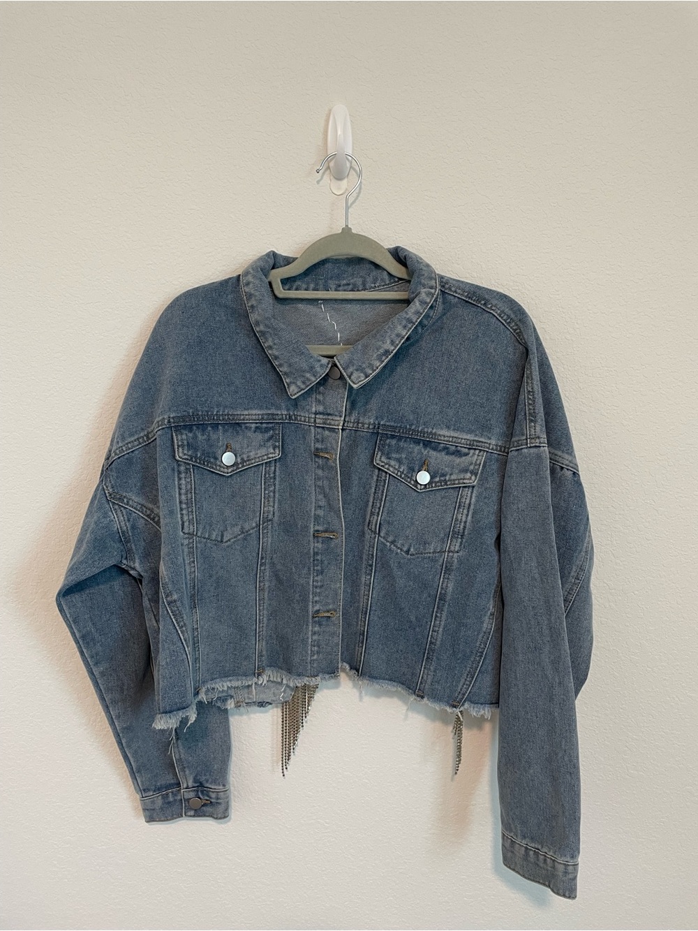 Women's Washed Blue Cropped Denim Jacket - Casual Jean Jacket